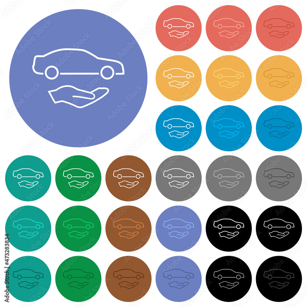 Sticker Car services outline round flat multi colored icons