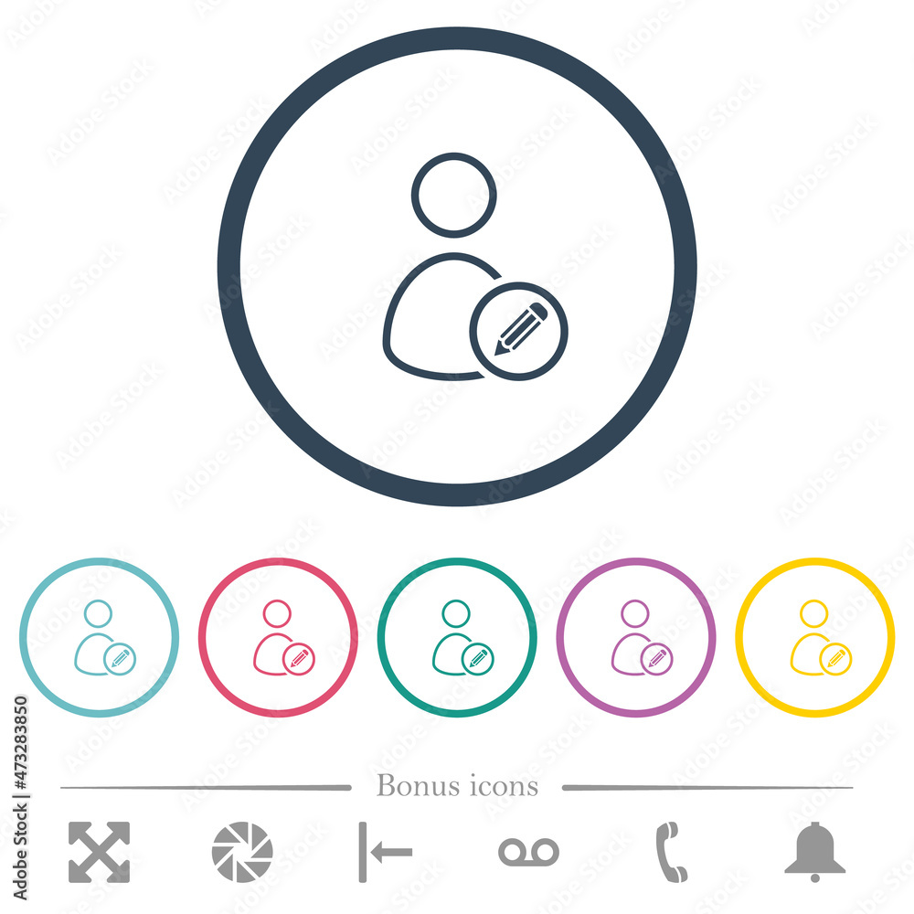 Poster edit user account outline flat color icons in round outlines