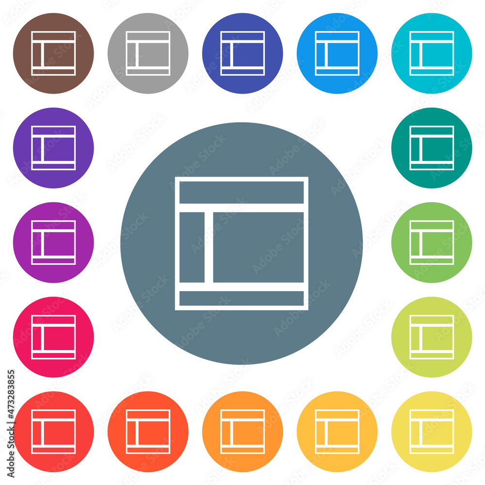 Poster two columned web layout outline flat white icons on round color backgrounds