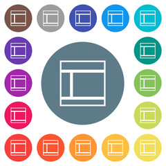 Two columned web layout outline flat white icons on round color backgrounds