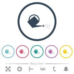 Watering can flat color icons in round outlines