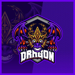 Baby Dragon King mascot esport logo design illustrations vector template, Three head Beast logo for team game streamer youtuber banner twitch discord