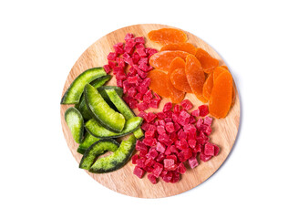 colorful dried fruits isolated on the white background