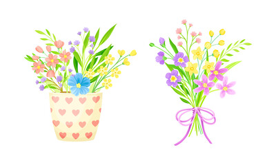 Bouquets of summer or spring flowers set vector illustration