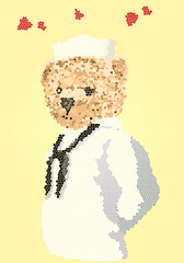 I love you, says the teddy bear. The sailor sets sail.