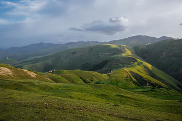 Beautiful mountain landscape at sunset in Dagestan