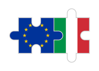 puzzle pieces of european union and italy flags. vector illustration isolated on white background	