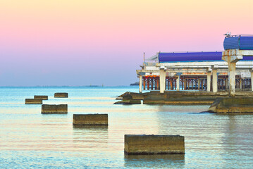 Sea barriers at dawn