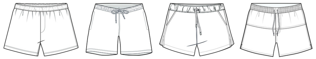men's shorts technical drawing vector illustration. CAD mockup.