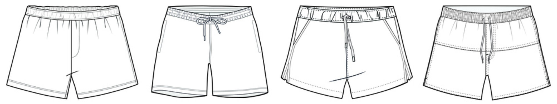 men's shorts technical drawing vector illustration. CAD mockup.