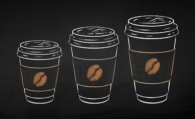 Paper coffee cups in three sizes