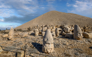 Ancient statues on top of the Nemrut Mountain in Adiyaman, Turkey. The UNESCO World Heritage Site....