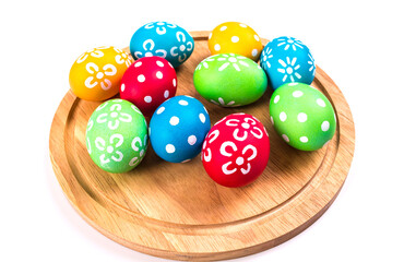Colorful handmade easter eggs isolated on a white.