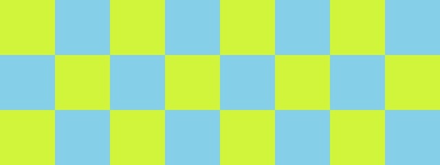 Checkerboard banner. Sky blue and Lime colors of checkerboard. Big squares, big cells. Chessboard, checkerboard texture. Squares pattern. Background.
