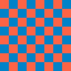 Checkerboard 8 by 8. Blue and Tomato colors of checkerboard. Chessboard, checkerboard texture. Squares pattern. Background.