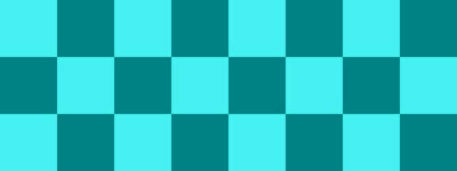 Checkerboard banner. Teal and Cyan colors of checkerboard. Big squares, big cells. Chessboard, checkerboard texture. Squares pattern. Background.