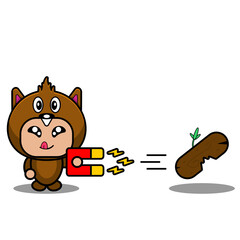 vector cartoon character cute beaver animal mascot costume holding magnet wood