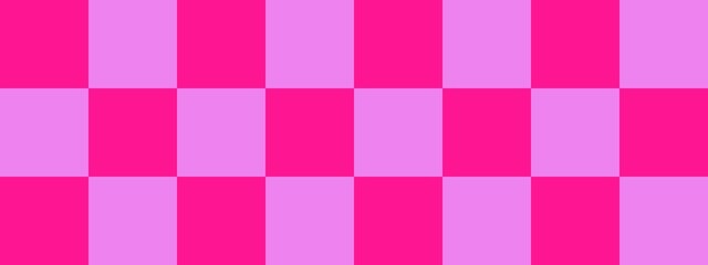 Checkerboard banner. Violet and Deep pink colors of checkerboard. Big squares, big cells. Chessboard, checkerboard texture. Squares pattern. Background.