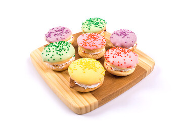 colorful handmade cakes on a white background