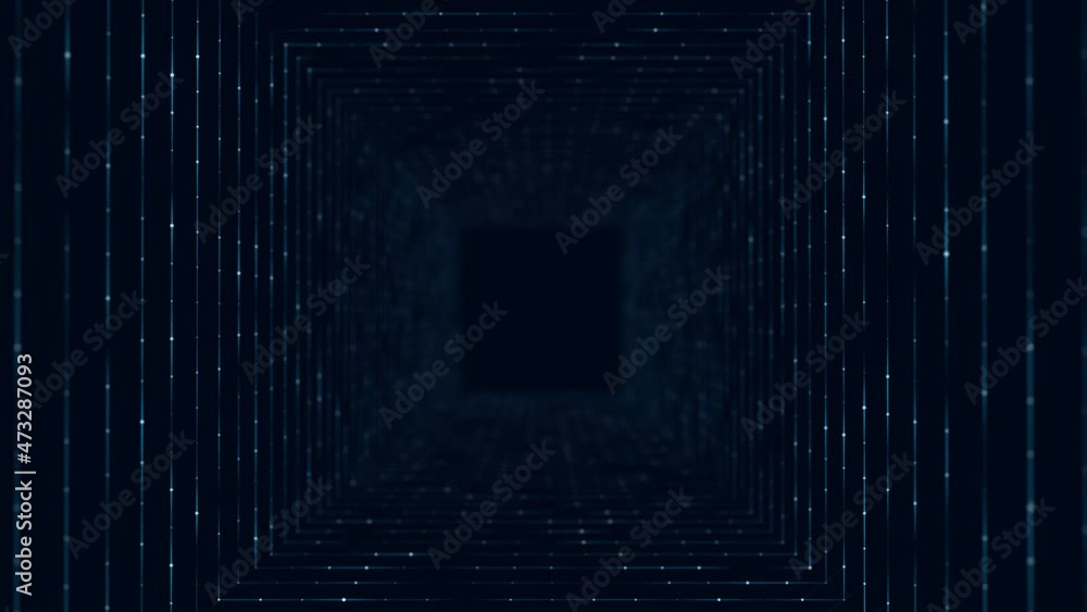 Poster technology wireframe tunnel on blue background. futuristic 3d wormhole grid. big data visualization.