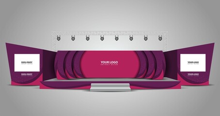 Event Stage design for business conferences, corporate projects presentations, shareholders event or meeting with slides on projection screens.