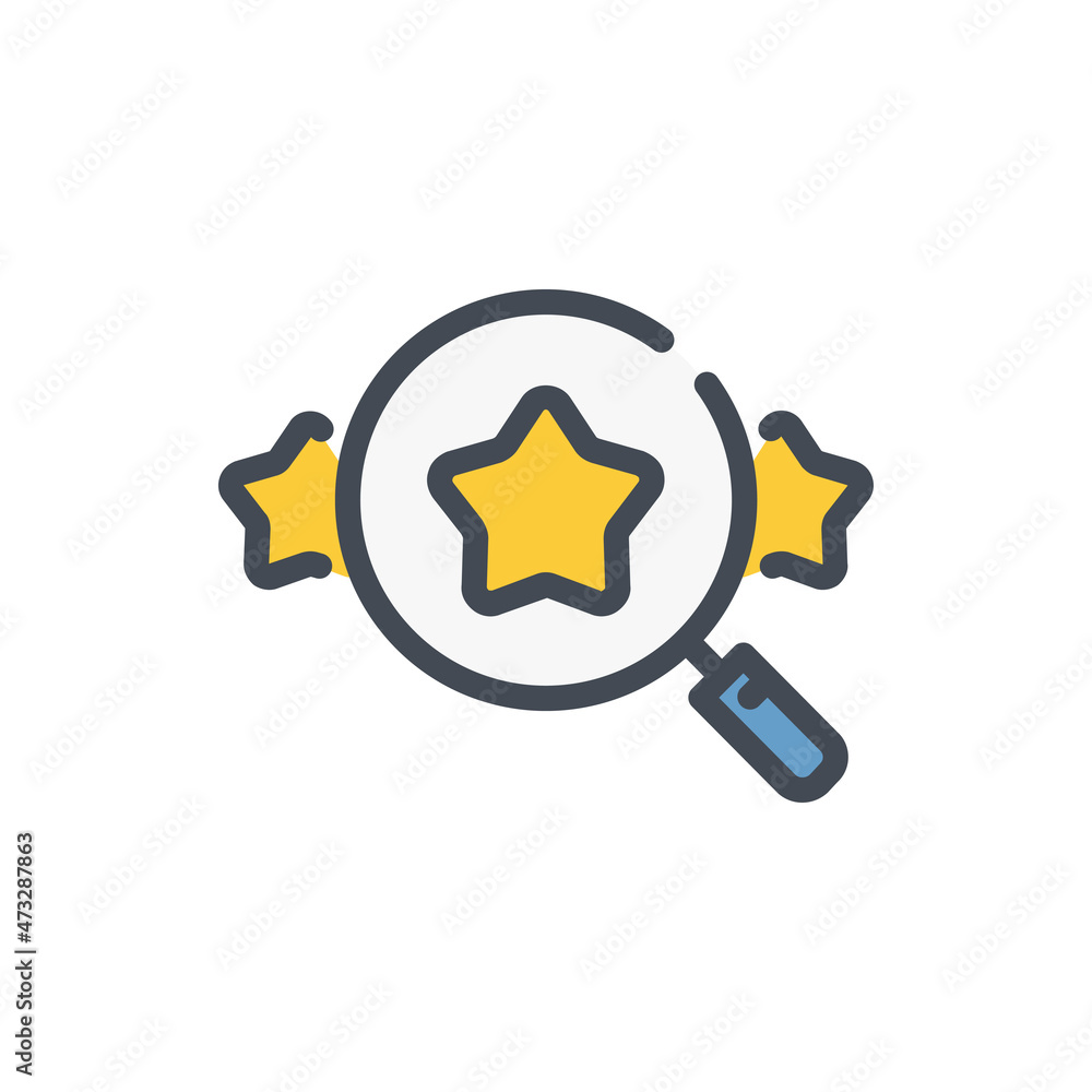 Poster magnifier glass with three stars color line icon. rating search vector outline colorful sign.