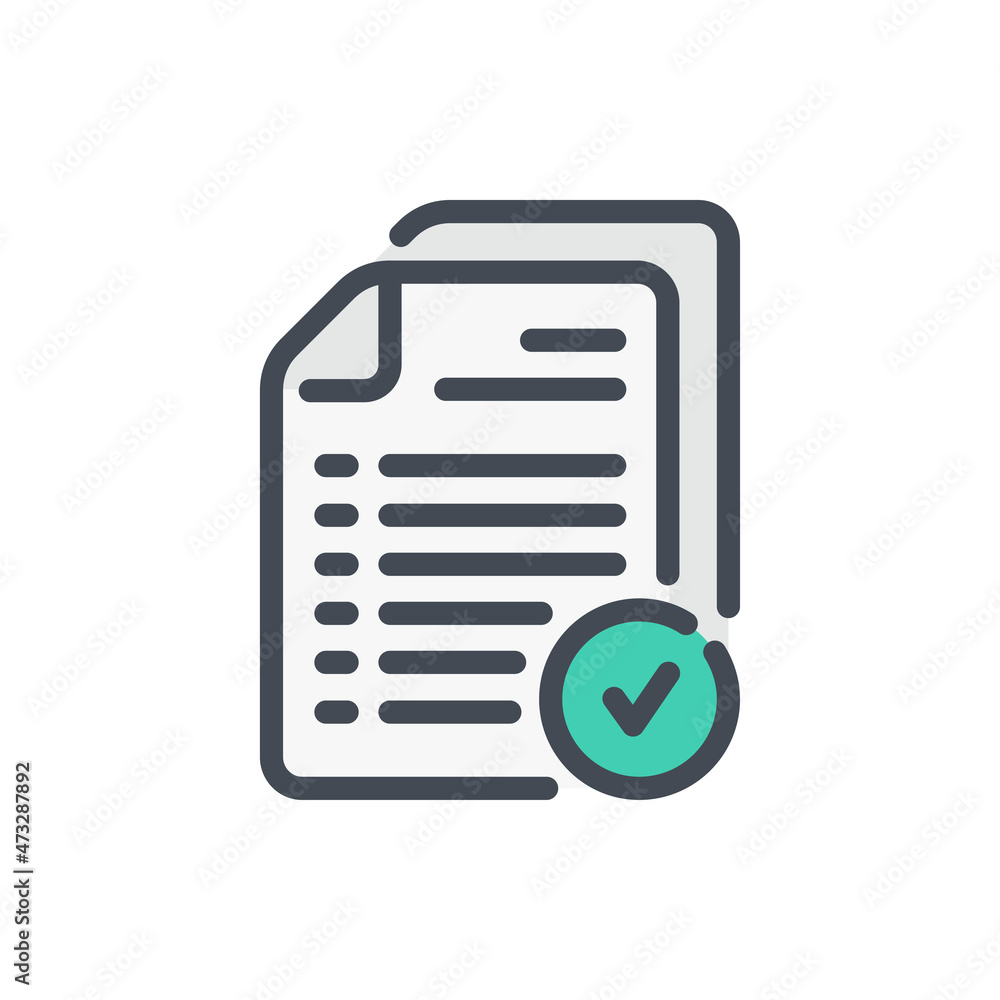 Fototapete File and Documents with check mark color line icon. Approved document vector outline colorful sign.