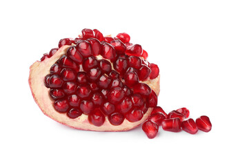 Piece of ripe juicy pomegranate on white background