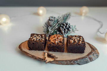 Fototapeta na wymiar set of brownie cakes for new year