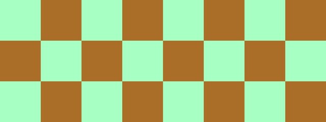 Checkerboard banner. Brown and Mint colors of checkerboard. Big squares, big cells. Chessboard, checkerboard texture. Squares pattern. Background.