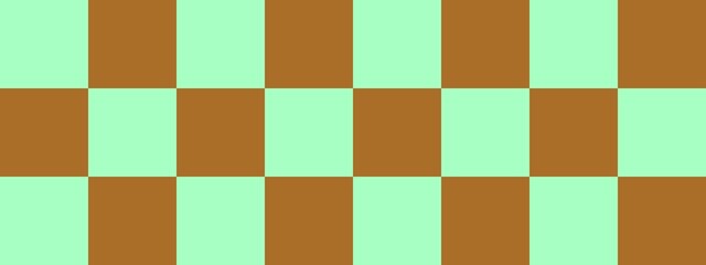Checkerboard banner. Brown and Mint colors of checkerboard. Big squares, big cells. Chessboard, checkerboard texture. Squares pattern. Background.