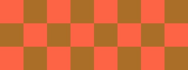 Checkerboard banner. Brown and Tomato colors of checkerboard. Big squares, big cells. Chessboard, checkerboard texture. Squares pattern. Background.