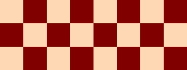 Checkerboard banner. Maroon and Apricot colors of checkerboard. Big squares, big cells. Chessboard, checkerboard texture. Squares pattern. Background.