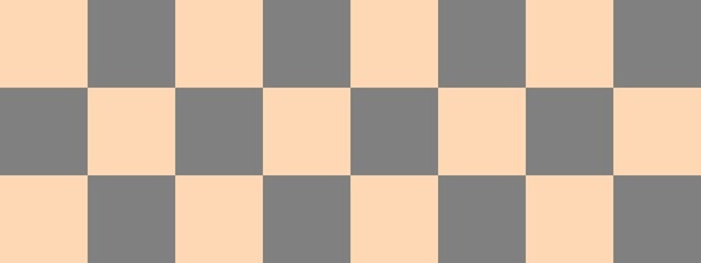 Checkerboard banner. Grey and Apricot colors of checkerboard. Big squares, big cells. Chessboard, checkerboard texture. Squares pattern. Background.