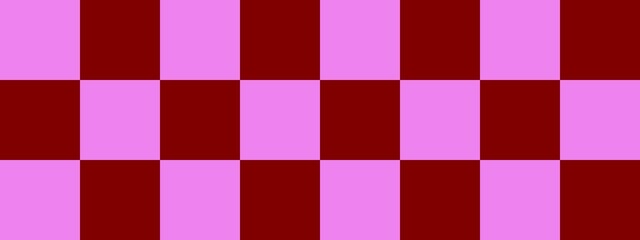 Checkerboard banner. Maroon and Violet colors of checkerboard. Big squares, big cells. Chessboard, checkerboard texture. Squares pattern. Background.