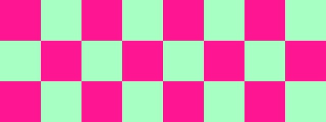 Checkerboard banner. Mint and Deep pink colors of checkerboard. Big squares, big cells. Chessboard, checkerboard texture. Squares pattern. Background.