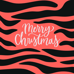 Set of Christmas cards with finny tiger. Merry Christmas holiday festive Illustration in flat cartoon style for greeting card, poster, print. Cartoon funny jungle tiger