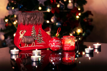 Christmas tree. Christmas and new year's background. Christmas greeting card. New year greeting card. Decorations. Holiday. Merry Christmas. Xmas tree. Xmas decorations