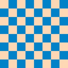 Checkerboard 8 by 8. Blue and Apricot colors of checkerboard. Chessboard, checkerboard texture. Squares pattern. Background.