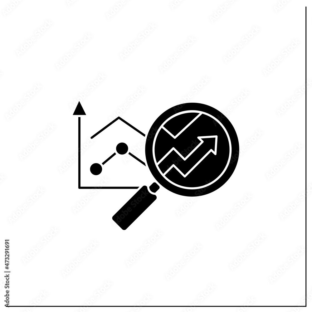 Poster predictive analytics glyph icon. future forecasts events. statistics. careful research. business pre