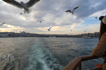 Boat trip along the Golden Horn, Istanbul, Turkey, December 2021.