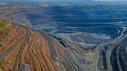 Huge iron ore quarry iron ore quarry top view Aero photo shoot.