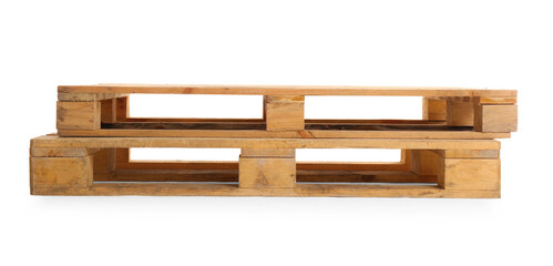 Wooden pallets isolated on white. Transportation and storage