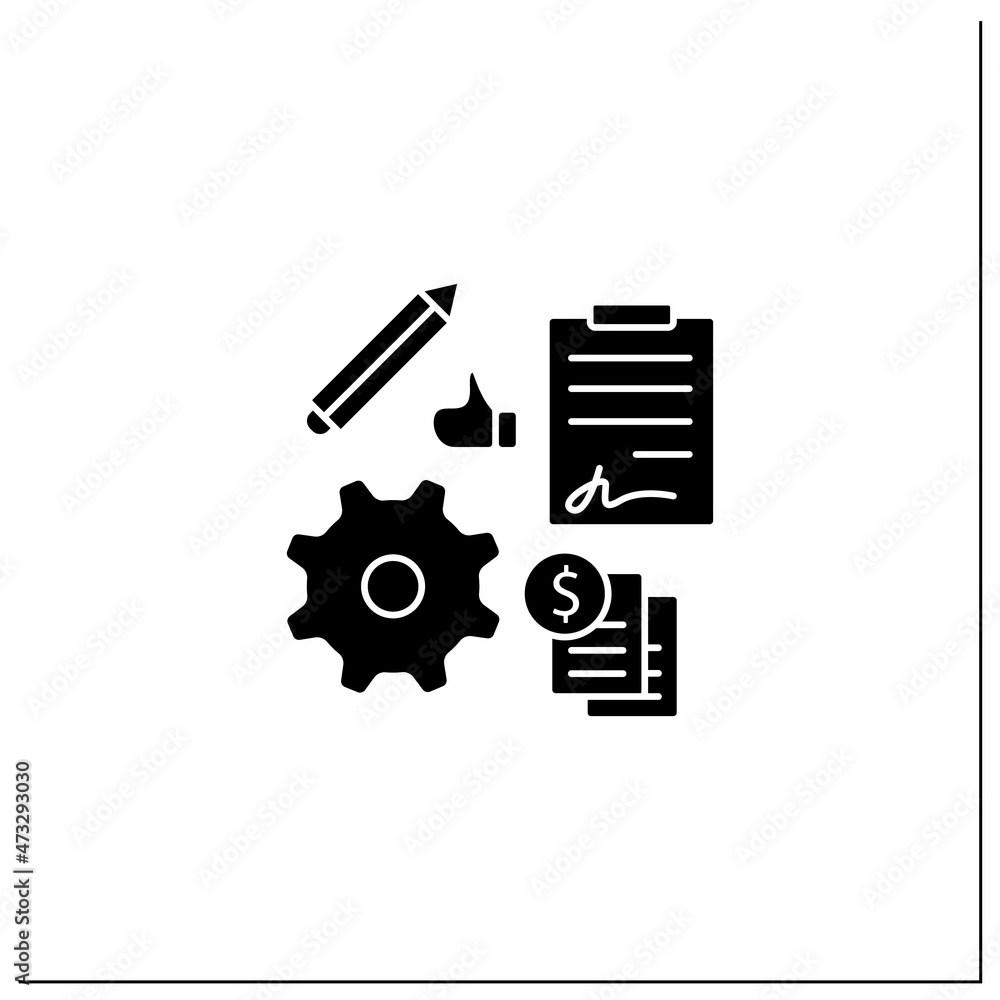 Poster automation contract management glyph icon. streamline admin tasks. reduce business overheads. online