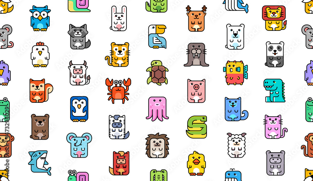 Poster seamless pattern with animals icons. animal icons set. icon design. template elements