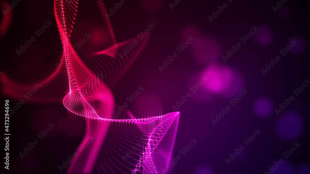Poster digital particle wave blue and white color abstract background, 3d rendering animation 4k