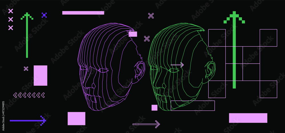 Aufkleber 3D wireframe of a human head. Concept for Artificial intelligence and Neural Networks themes.