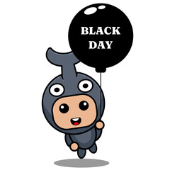 vector cartoon character cute horned beetle animal mascot costume holding black day balloon