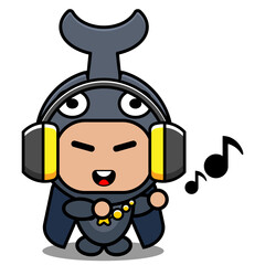 vector cartoon character cute horned beetle animal mascot costume listening to music