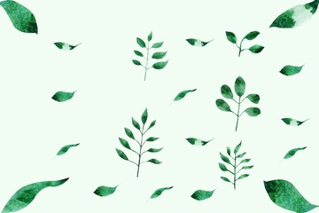 Watercolor Branch and Leaves illustrations. Botanical clipart and Set of Green leaves and Branches, wedding invitations, greeting cards, blogs, posters, and more